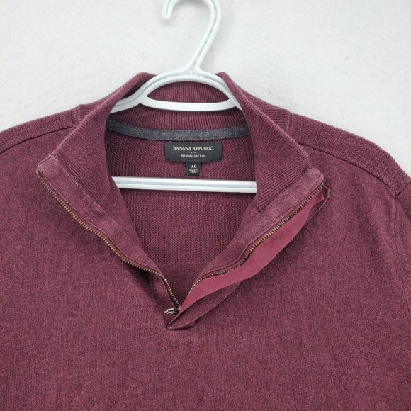Banana Republic Sweater Men's Long Sleeve 1/4 Zip Pullover High Neck Purple Med - Picture 7 of 12